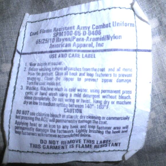 UNIVERSAL COAT, ACU RIPSTOP, FLAME RESISTANT, EUC, SIZE: MEDIUM/REGULAR - Picture 9 of 10